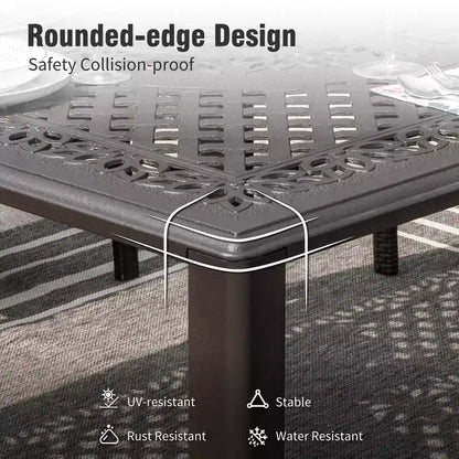 Captiva Designs – Ensemble de salle à manger d'extérieur 9 pièces, table carrée en fonte d'aluminium avec trou pour parasol et chaises en rotin tressé rembourrées