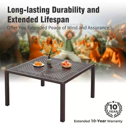 Captiva Designs – Ensemble de salle à manger d'extérieur 9 pièces, table carrée en fonte d'aluminium avec trou pour parasol et chaises en rotin tressé rembourrées