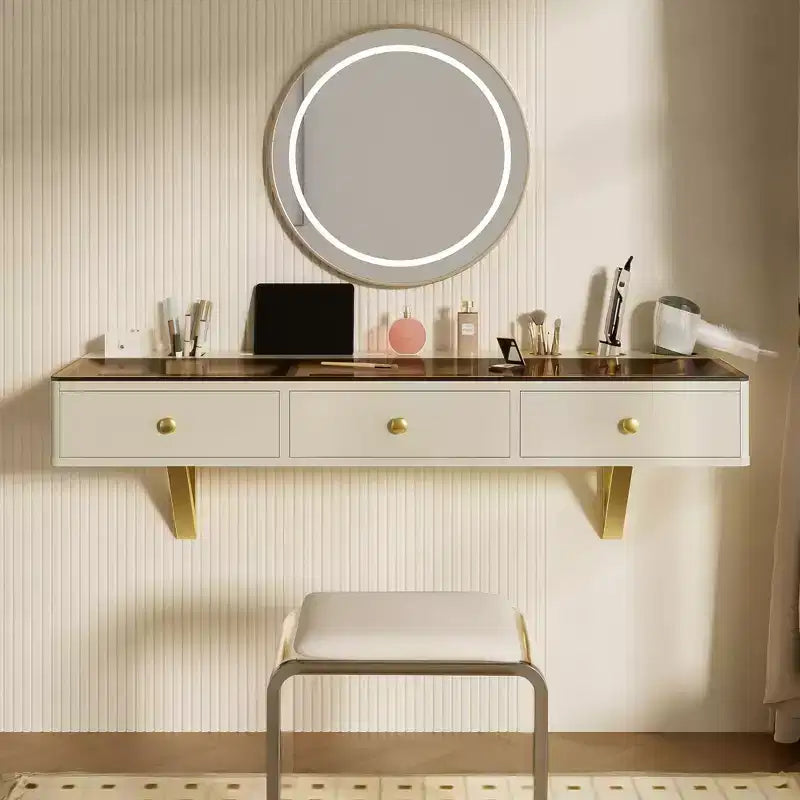 Okak Coiffeuse flottante moderne avec tiroirs, table murale multifonctionnelle pour chambre à coucher, salle de bain