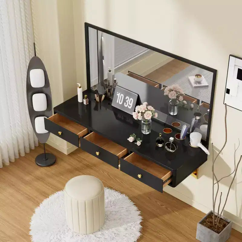 Okak Coiffeuse flottante moderne avec tiroirs, table murale multifonctionnelle pour chambre à coucher, salle de bain