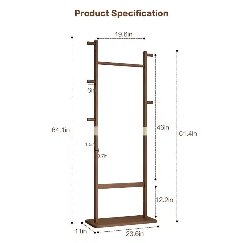 GDFStudio Harold Rustic Rubberwood Coat Rack