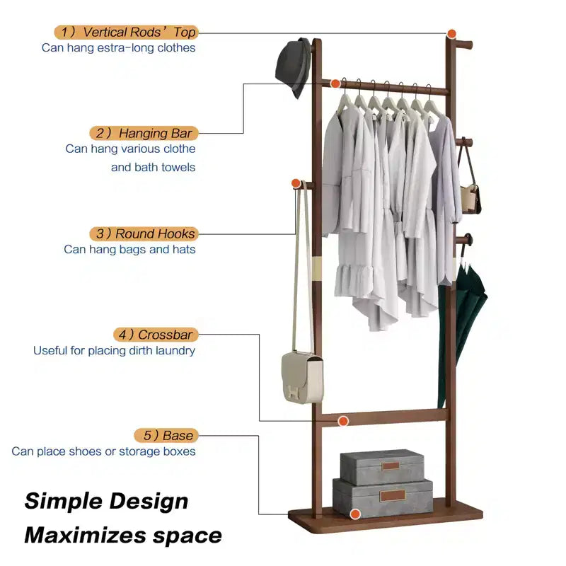 GDFStudio Harold Rustic Rubberwood Coat Rack