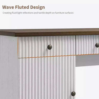 Fluted Home Office Desk Storage, 60 Modern Executive Desk with Charging Station, Wooden Computer Writing Desk with File Drawers for Study Room