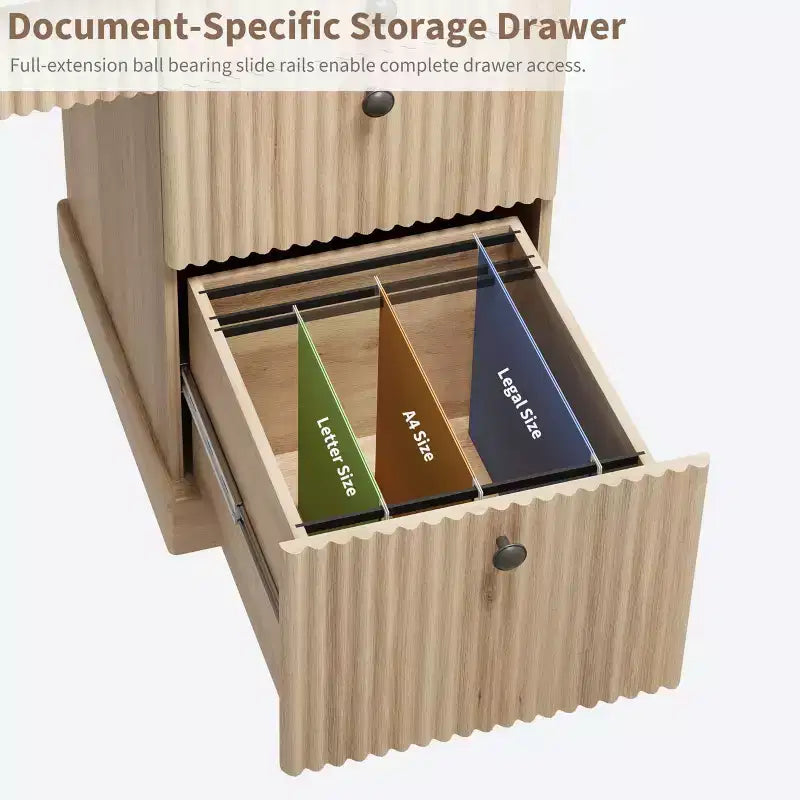 Fluted Home Office Desk Storage, 60 Modern Executive Desk with Charging Station, Wooden Computer Writing Desk with File Drawers for Study Room