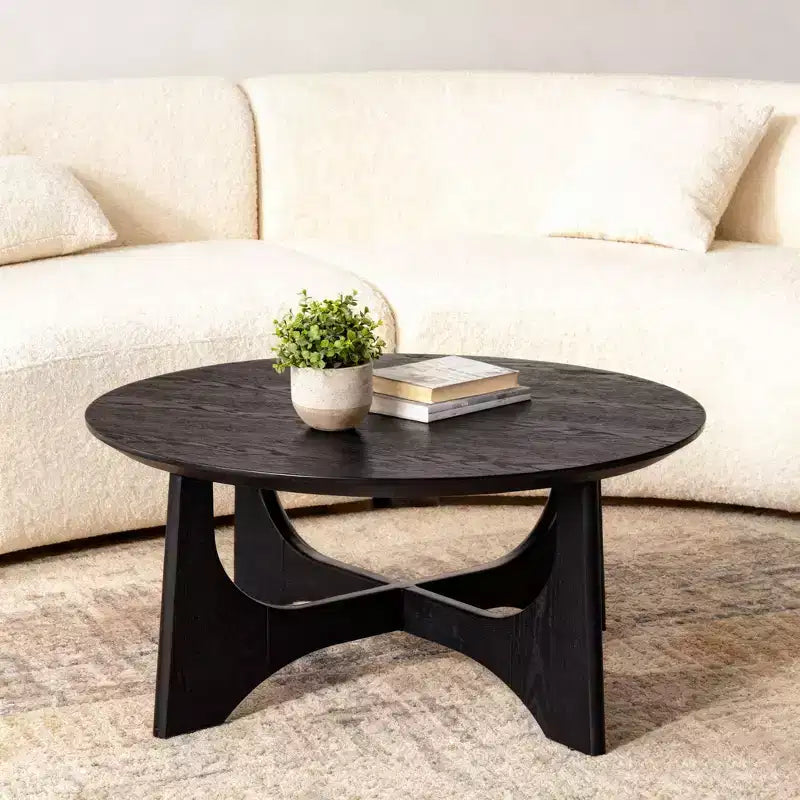 Table basse ronde Homy Casa avec base sculpturale pour salon ou lounge, Noir
