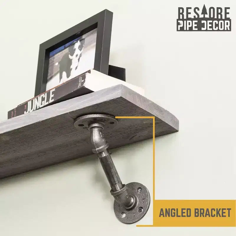 RESTORE Riverstone Grey 36 in. Shelves with Angled Brackets by Pipe Decor
