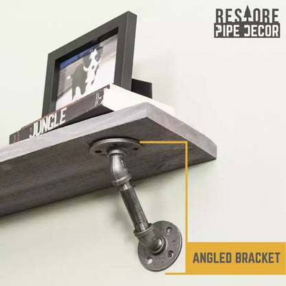 RESTORE Riverstone Grey 36 in. Shelves with Angled Brackets by Pipe Decor