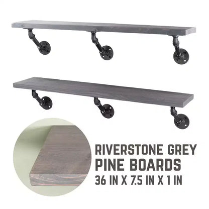 RESTORE Riverstone Grey 36 in. Shelves with Angled Brackets by Pipe Decor