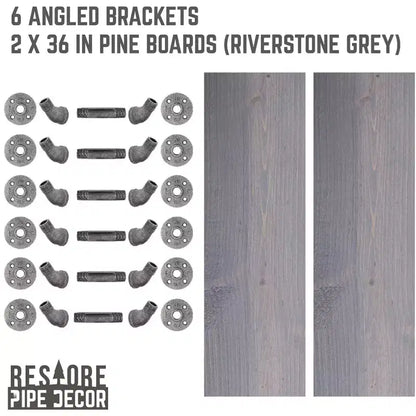 RESTORE Riverstone Grey 36 in. Shelves with Angled Brackets by Pipe Decor