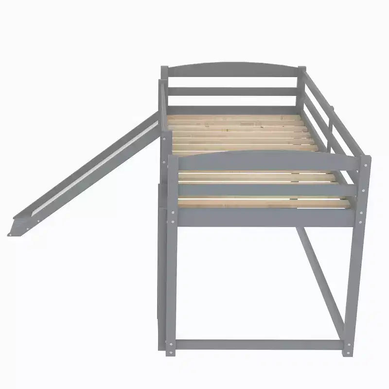 Low Bunk Bed with Slide, Twin over Twin Bunk Bed with Convertible Slide and Ladder, Kids Floor Bunk Bed Frame
