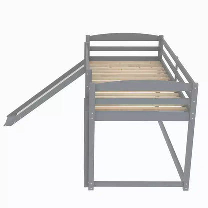 Low Bunk Bed with Slide, Twin over Twin Bunk Bed with Convertible Slide and Ladder, Kids Floor Bunk Bed Frame