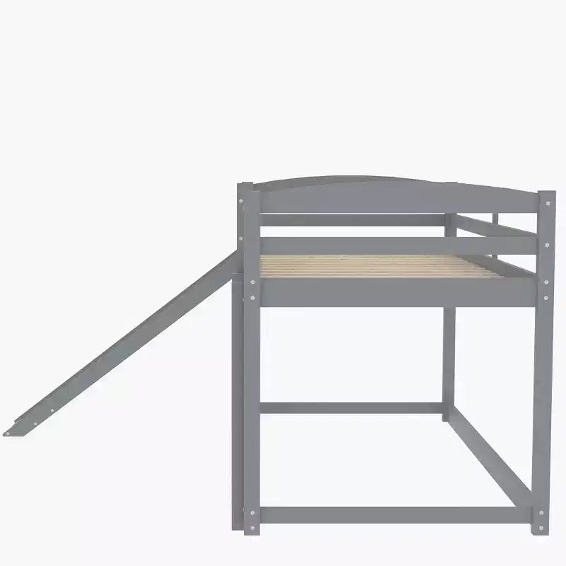 Low Bunk Bed with Slide, Twin over Twin Bunk Bed with Convertible Slide and Ladder, Kids Floor Bunk Bed Frame
