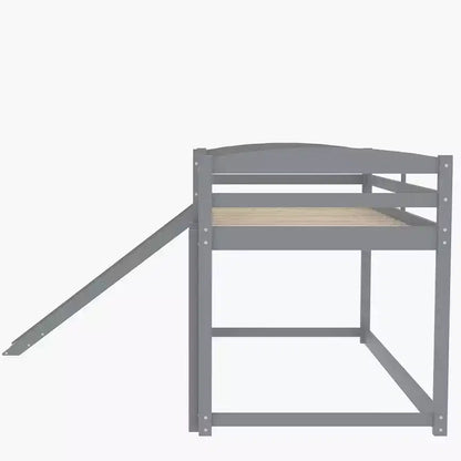 Low Bunk Bed with Slide, Twin over Twin Bunk Bed with Convertible Slide and Ladder, Kids Floor Bunk Bed Frame