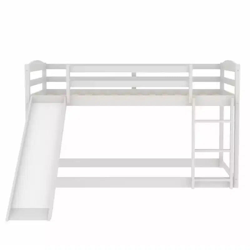 Low Bunk Bed with Slide, Twin over Twin Bunk Bed with Convertible Slide and Ladder, Kids Floor Bunk Bed Frame