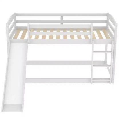 Low Bunk Bed with Slide, Twin over Twin Bunk Bed with Convertible Slide and Ladder, Kids Floor Bunk Bed Frame
