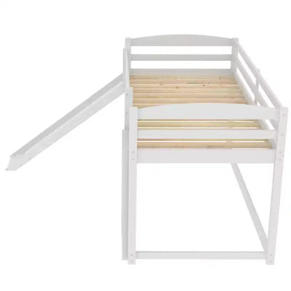 Low Bunk Bed with Slide, Twin over Twin Bunk Bed with Convertible Slide and Ladder, Kids Floor Bunk Bed Frame