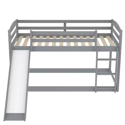 Low Bunk Bed with Slide, Twin over Twin Bunk Bed with Convertible Slide and Ladder, Kids Floor Bunk Bed Frame