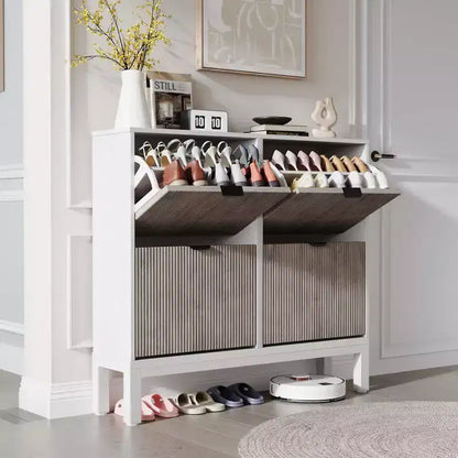 TruAIR 4-Drawer Shoe Cabinet - Narrow Freestanding Entryway Organizer with Metal Legs for Hallway/Foyer