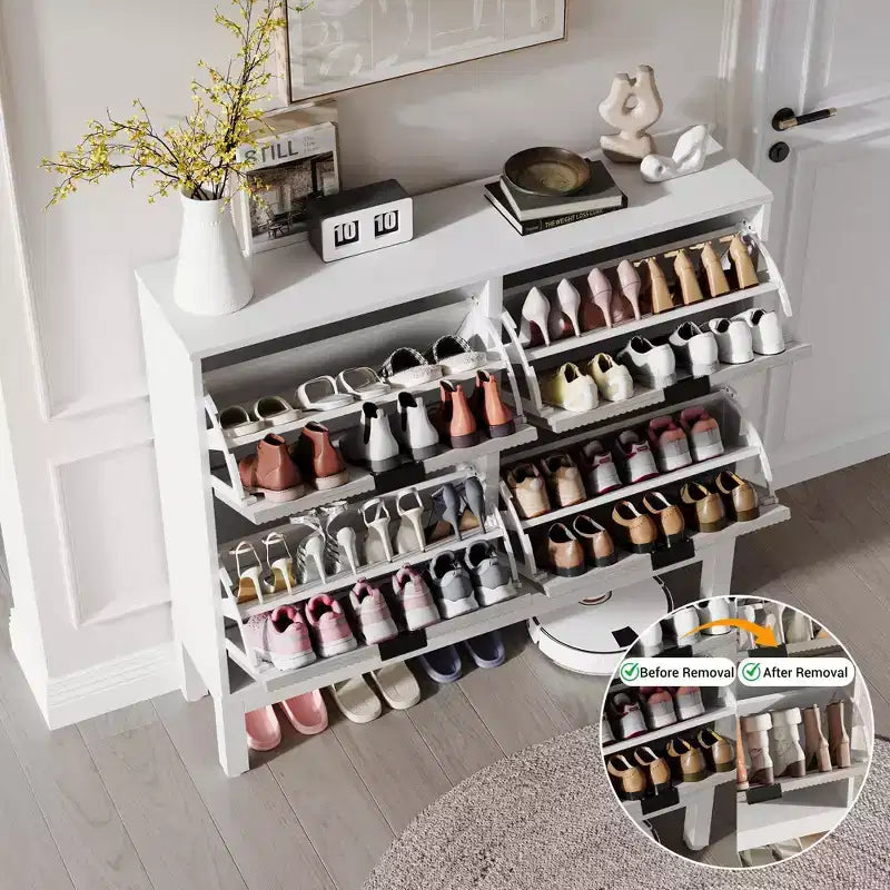 TruAIR 4-Drawer Shoe Cabinet - Narrow Freestanding Entryway Organizer with Metal Legs for Hallway/Foyer