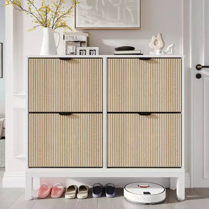 TruAIR 4-Drawer Shoe Cabinet - Narrow Freestanding Entryway Organizer with Metal Legs for Hallway/Foyer