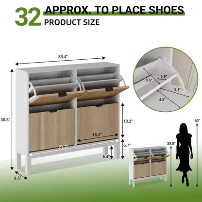 TruAIR 4-Drawer Shoe Cabinet - Narrow Freestanding Entryway Organizer with Metal Legs for Hallway/Foyer