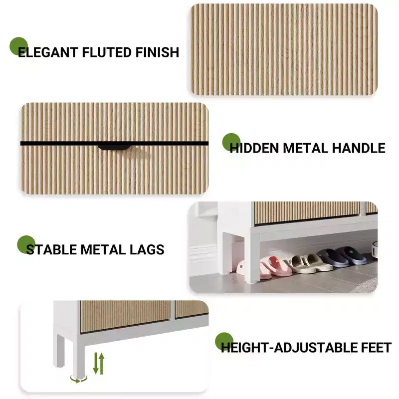TruAIR 4-Drawer Shoe Cabinet - Narrow Freestanding Entryway Organizer with Metal Legs for Hallway/Foyer