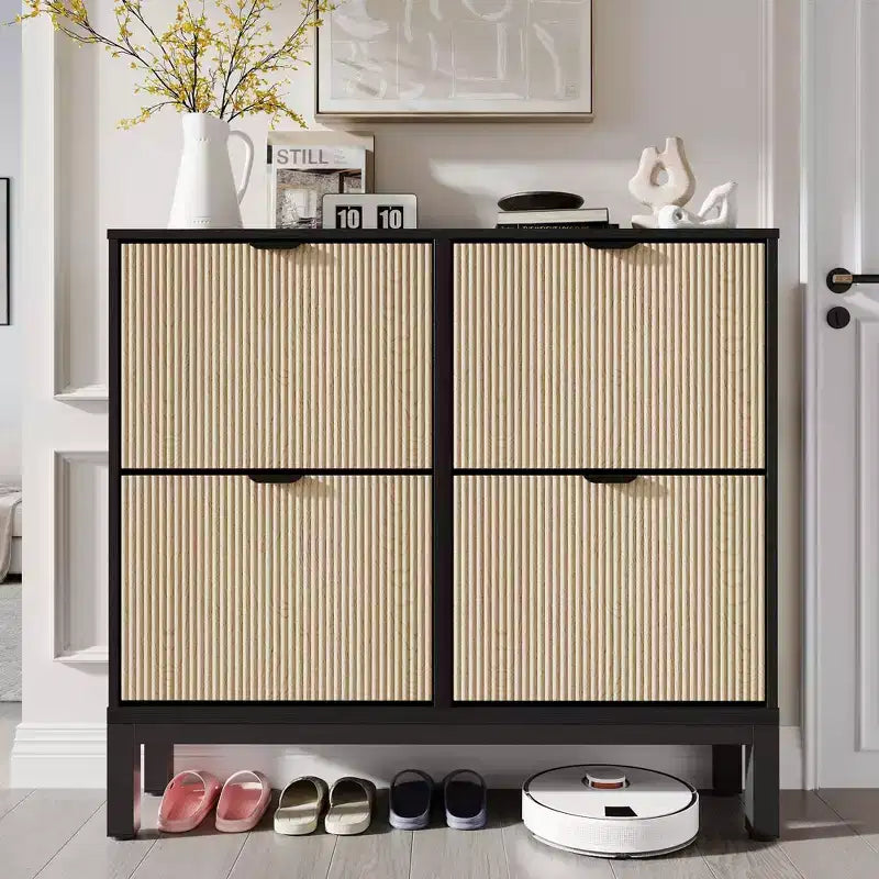 TruAIR 4-Drawer Shoe Cabinet - Narrow Freestanding Entryway Organizer with Metal Legs for Hallway/Foyer