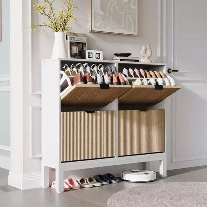 TruAIR 4-Drawer Shoe Cabinet - Narrow Freestanding Entryway Organizer with Metal Legs for Hallway/Foyer