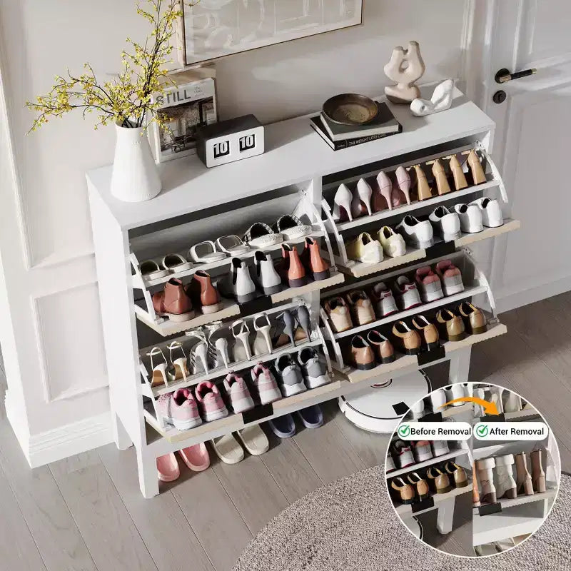 TruAIR 4-Drawer Shoe Cabinet - Narrow Freestanding Entryway Organizer with Metal Legs for Hallway/Foyer
