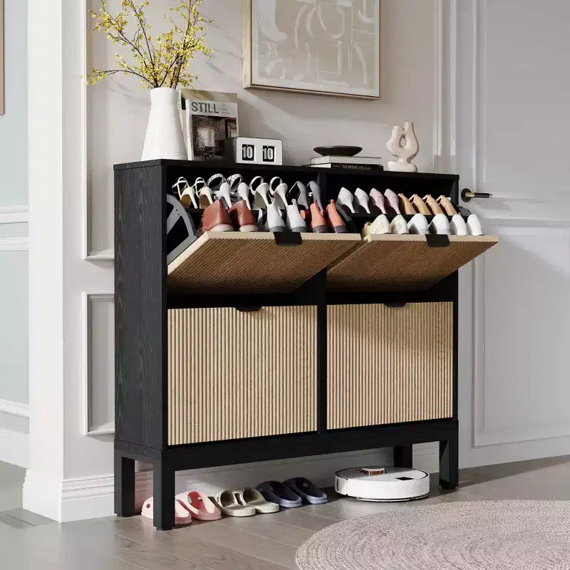 TruAIR 4-Drawer Shoe Cabinet - Narrow Freestanding Entryway Organizer with Metal Legs for Hallway/Foyer