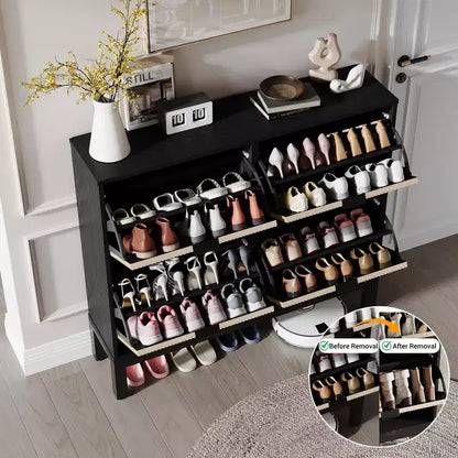 TruAIR 4-Drawer Shoe Cabinet - Narrow Freestanding Entryway Organizer with Metal Legs for Hallway/Foyer
