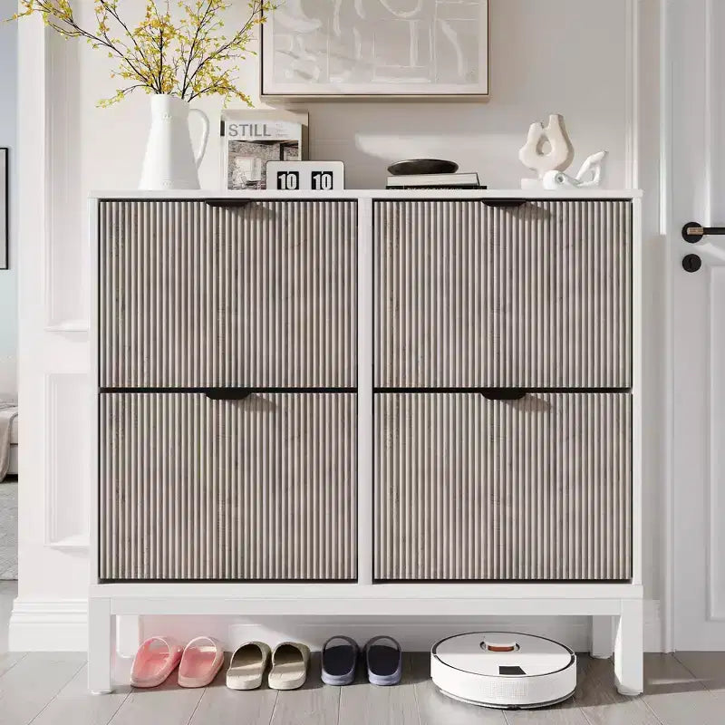 TruAIR 4-Drawer Shoe Cabinet - Narrow Freestanding Entryway Organizer with Metal Legs for Hallway/Foyer