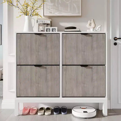 TruAIR 4-Drawer Shoe Cabinet - Narrow Freestanding Entryway Organizer with Metal Legs for Hallway/Foyer
