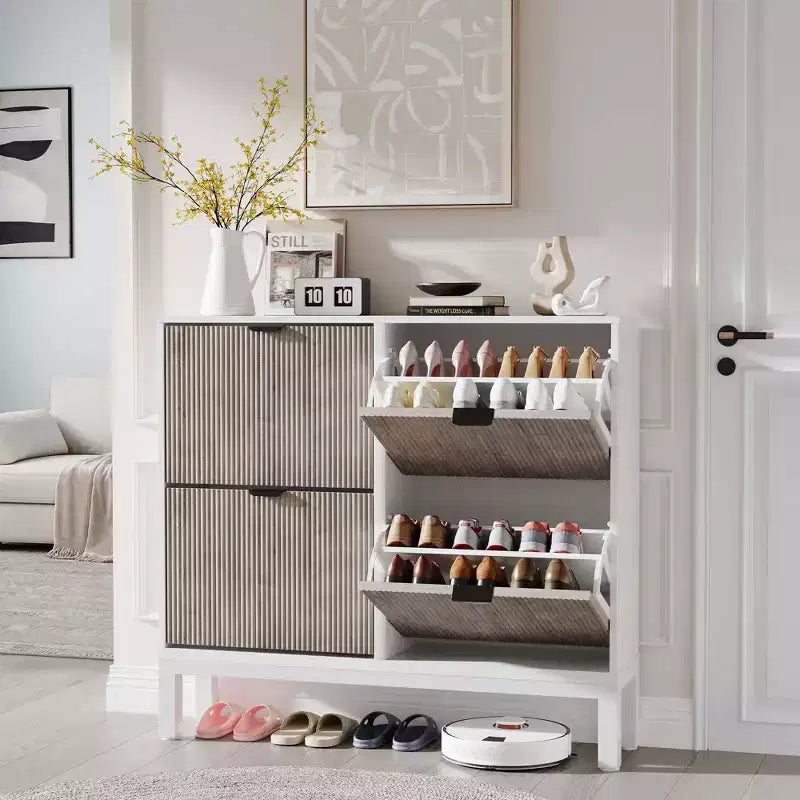 TruAIR 4-Drawer Shoe Cabinet - Narrow Freestanding Entryway Organizer with Metal Legs for Hallway/Foyer