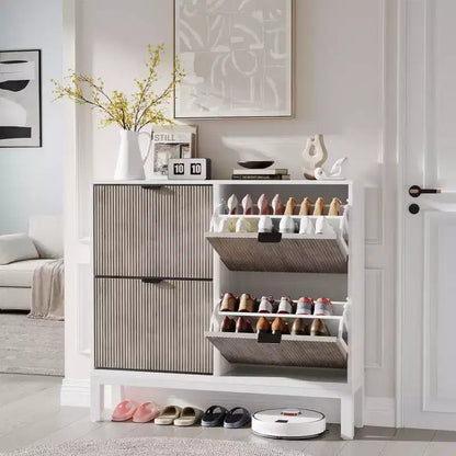 TruAIR 4-Drawer Shoe Cabinet - Narrow Freestanding Entryway Organizer with Metal Legs for Hallway/Foyer