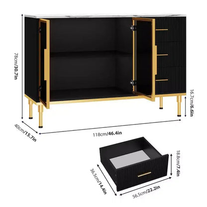 COZONY 46.4 Armoire de cuisine en faux marbre avec portes en verre, buffet avec rangement, tiroirs et étagères réglables pour salle à manger