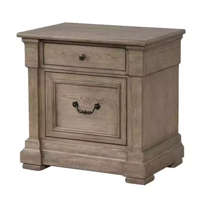 Table de chevet Royal Hampton, 2 tiroirs, bois massif gris vieilli, 71 cm