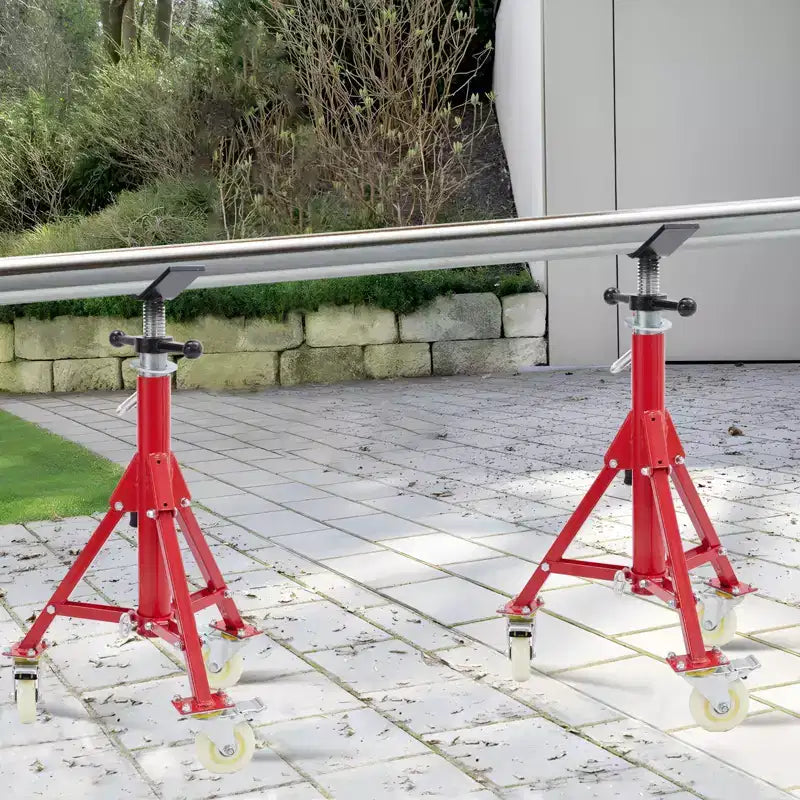 Support de tuyau, Support de trépied pour tuyaux avec roulettes, 71-132 cm de hauteur réglable, tête en V, pieds pliants