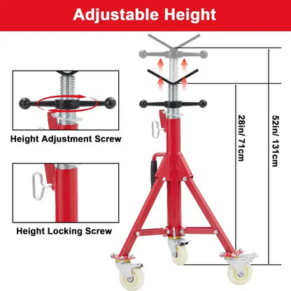 Support de tuyau, Support de trépied pour tuyaux avec roulettes, 71-132 cm de hauteur réglable, tête en V, pieds pliants