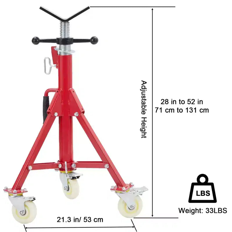 Support de tuyau, Support de trépied pour tuyaux avec roulettes, 71-132 cm de hauteur réglable, tête en V, pieds pliants