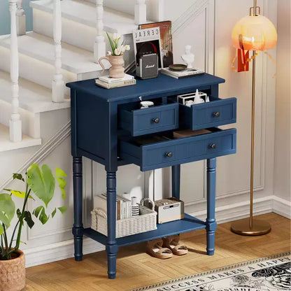 Bellemave Table Console Étroite, Table Basse Fine avec Trois Tiroirs de Rangement et Étagère Inférieure (Bleu foncé)