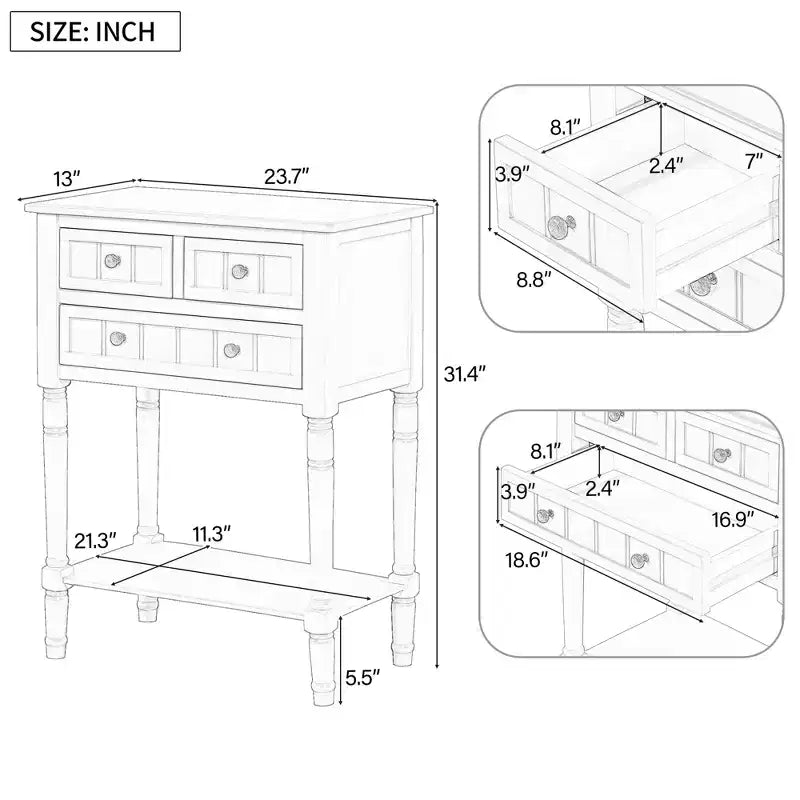 Bellemave Table Console Étroite, Table Basse Fine avec Trois Tiroirs de Rangement et Étagère Inférieure (Bleu foncé)