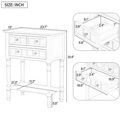 Bellemave Table Console Étroite, Table Basse Fine avec Trois Tiroirs de Rangement et Étagère Inférieure (Bleu foncé)