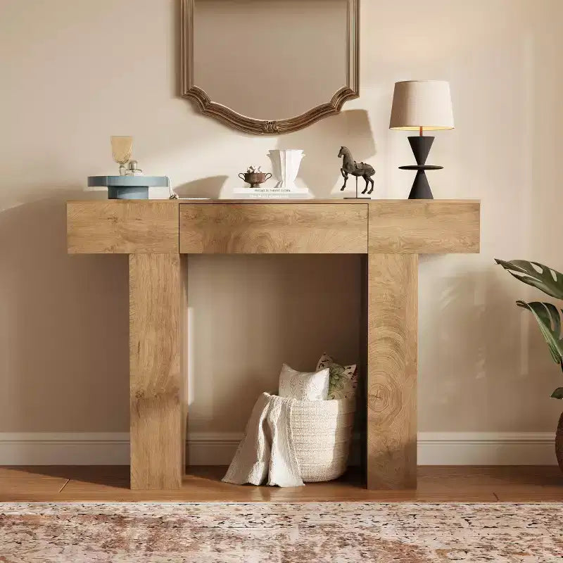 47-Inch Long Console Table with Drawer,Wooden Rectangular Sofa Table Behind The Couch,Industrial Farmhouse Entryway Foyer Hallway Tables for Entrance
