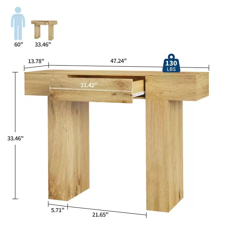 47-Inch Long Console Table with Drawer,Wooden Rectangular Sofa Table Behind The Couch,Industrial Farmhouse Entryway Foyer Hallway Tables for Entrance