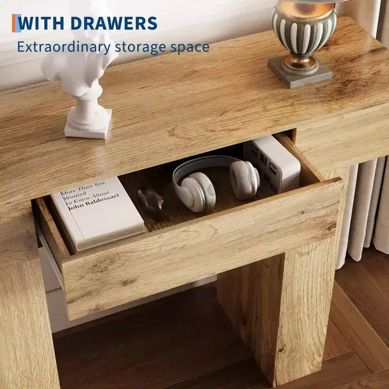 47-Inch Long Console Table with Drawer,Wooden Rectangular Sofa Table Behind The Couch,Industrial Farmhouse Entryway Foyer Hallway Tables for Entrance