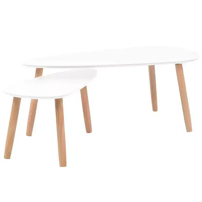 Tables basses, lot de 2, blanc, pin massif, MDF, moyennes, durables
