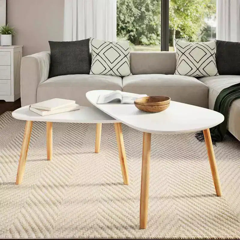Tables basses, lot de 2, blanc, pin massif, MDF, moyennes, durables