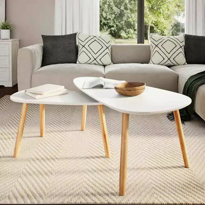 Tables basses, lot de 2, blanc, pin massif, MDF, moyennes, durables