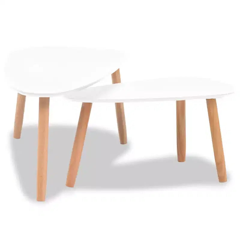 Tables basses, lot de 2, blanc, pin massif, MDF, moyennes, durables